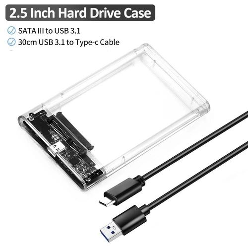 Botier de disque dur externe USB3.1, botier de disque dur de 2.5 pouces, rapide 5Gbps USB vers Micro type-c SATA HDD SSD, mallette de rangement pour ordinateur portable-USB3.1 to Type C