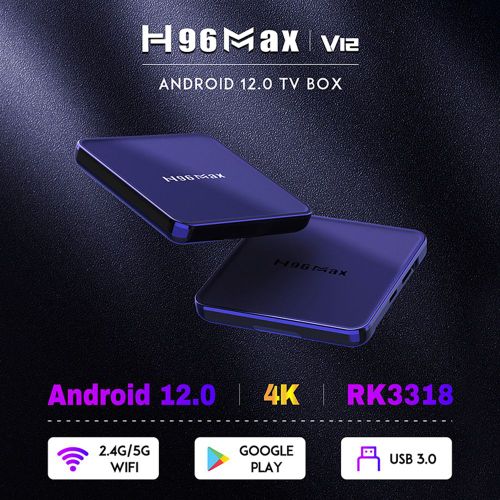 Botier dcodeur TV H96 Max V12, lecteur multimdia compatible Bluetooth 4.0, Android TV, Formats vido 3D, recherche Internet gratuite