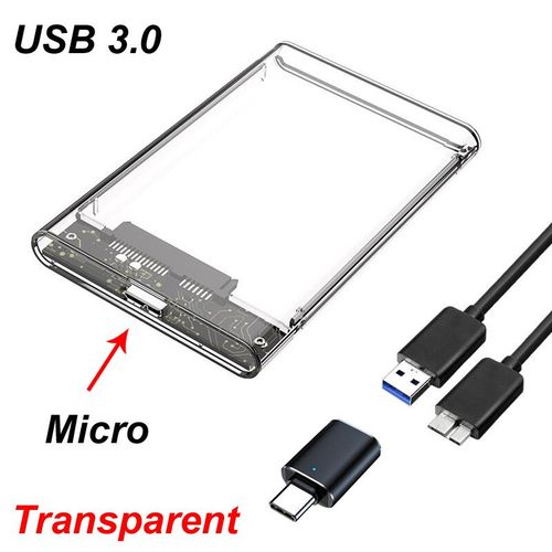 Botier transparent pour disque dur SSD HDD,USB 3.0 SATA 2.5 pouces,avec prise type-c 3.1,micro cble externe pour tlphone portable