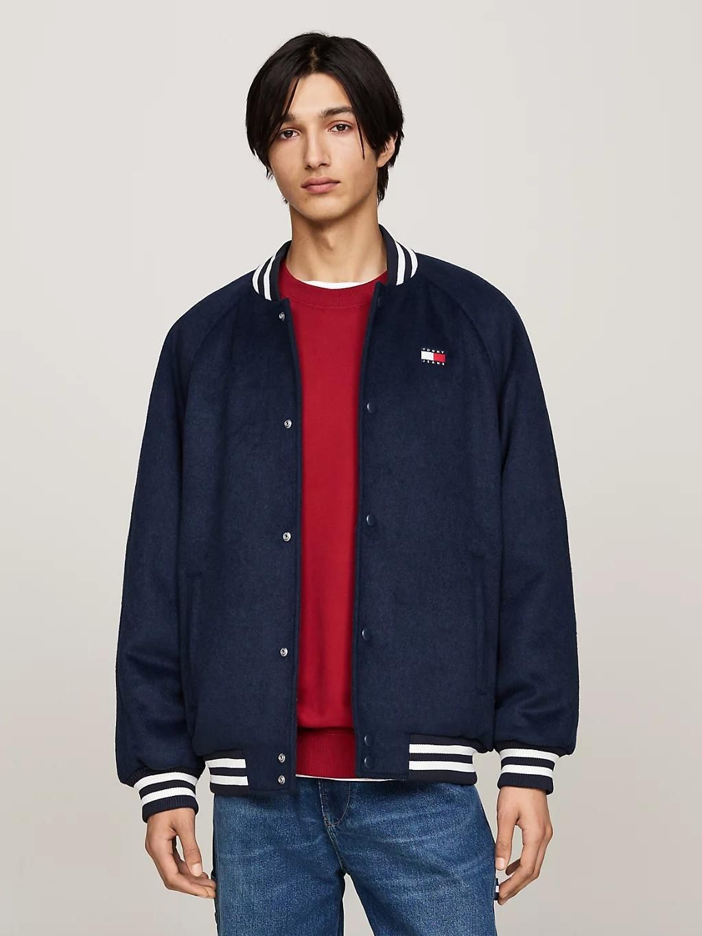 Bomber  Rayures Contrastes Avec Laine Tjm Wool Blend Solid Bomber/Dark Blue - Xxl
