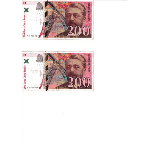 Bon tat. 2 Billets De Banque De 200 Francs, Gustave Eiffel, De 1997 . Envoi Rapide.