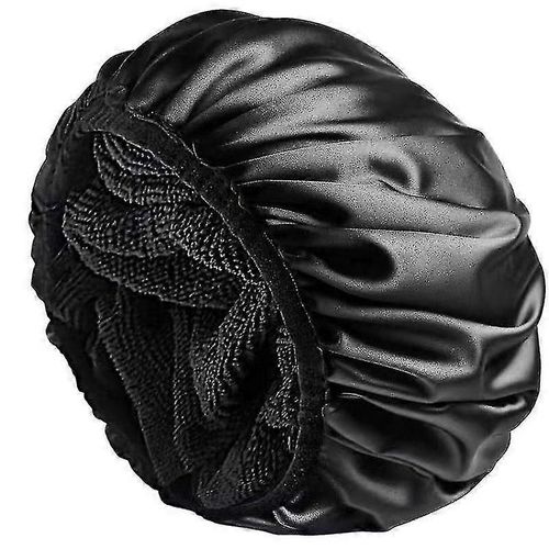 Bonnet De Douche, Bonnet De Douche Doubl ponge Pour Femmes Rutilisable, Bonnet De Bain Impermable  Triple Couche, Extra Large Pour Les Femmes Cheveux Longs (Noir)