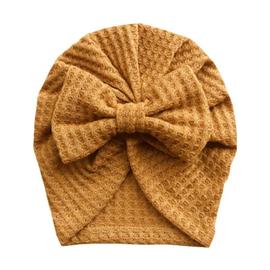 Bonnet tricoté,YELLOW--Bonnet élastique pour bébé fille, 1 pièce, solide,  avec n¿ud en tricot gaufré, Turban