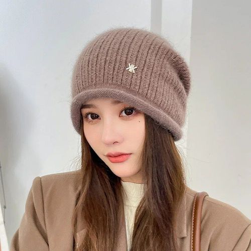 Bonnets Skullies Pour Femmes,En Fourrure De Lapin,Tricots, La Mode,Pour Garder Au Chaud,Pour L'extrieur,Ajustable,Melon,Ski