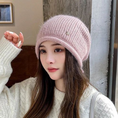 Bonnets Skullies Pour Femmes,En Fourrure De Lapin,Tricots, La Mode,Pour Garder Au Chaud,Pour L'extrieur,Ajustable,Melon,Ski