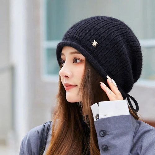 Bonnets Skullies Pour Femmes,En Fourrure De Lapin,Tricots, La Mode,Pour Garder Au Chaud,Pour L'extrieur,Ajustable,Melon,Ski