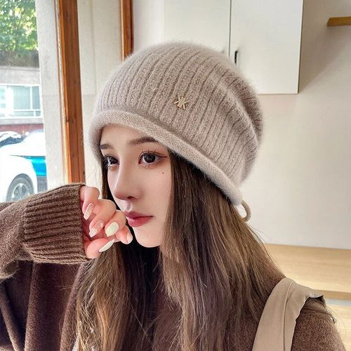 Bonnets Skullies Pour Femmes,En Fourrure De Lapin,Tricots, La Mode,Pour Garder Au Chaud,Pour L'extrieur,Ajustable,Melon,Ski
