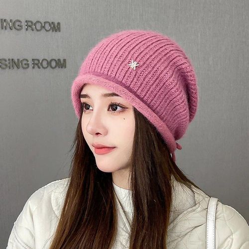 Bonnets Skullies Pour Femmes,En Fourrure De Lapin,Tricots, La Mode,Pour Garder Au Chaud,Pour L'extrieur,Ajustable,Melon,Ski
