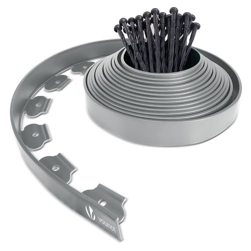 Bordure De Jardin Plastique Flexible 10m Avec Piquets Gris