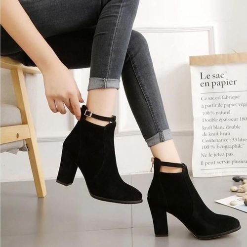 Bottes  Talons Hauts Pointus En Daim Pour Femme-Noir,Taille 37-Noir,37