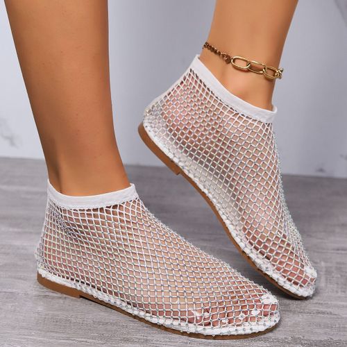 Bottes Courtes Ajoures Astronomiques Plates Et Sexy Pour Femme,Chaussures De Luxe En Diamant D'eau, La Mode,Pour Banquet,t 2024 - 39