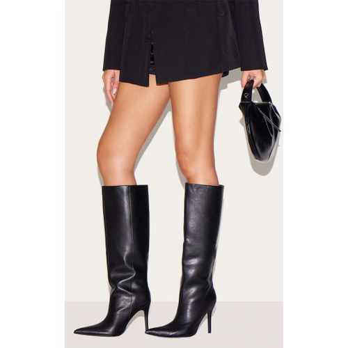 Bottes Hautes En Pu Noir  Talon Aiguille Et Bout Pointu, Noir - 37