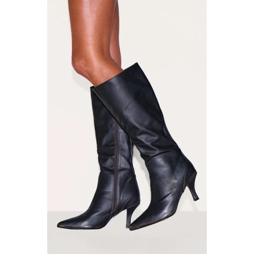 Bottes Hautes Pointues Pointure Large En Pu Noir Effet Brl  Talon Aiguille Haut, Noir - 38