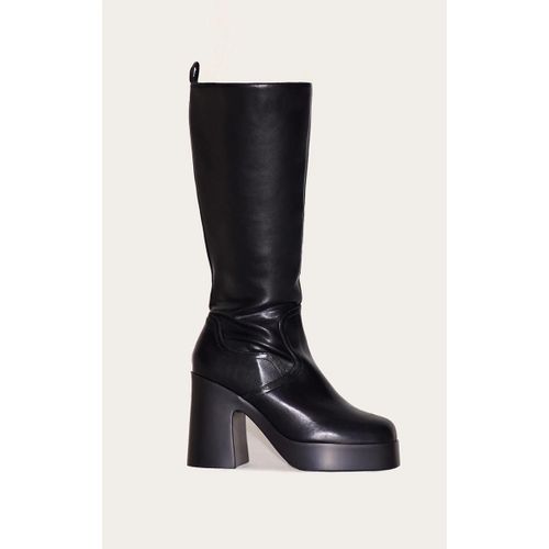 Bottes Hautes Pointure Large Pointues En Pu Noir  Talon Carr Et Plateforme Fine, Noir - 39