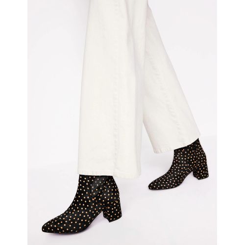 Bottines  Talons Carrs En Cuir-Pois Noir Et Camel - 42