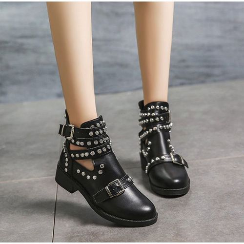 Bottines  Talons pais Pour Femmes,Chaussures De Soire,Punk,Gothique,Rivets,Sangle  Boucle,Chaussures De Soire - 38
