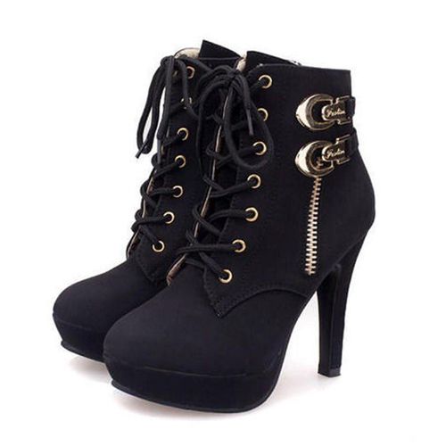 Bottines  Talons Super Hauts En Cuir Pu Pour Femme, Chaussures D'hiver  Bout Pointu Avec Fermeture clair, Mode 2021