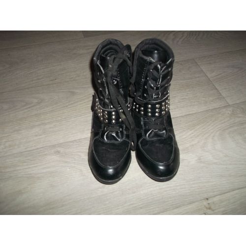 Bottines Bolaro Noire Simili Cuir Et Daim Compenses Taille 38