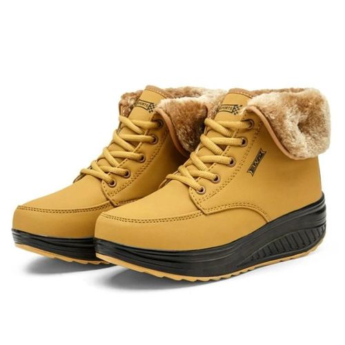 Bottines Compenses Pour Femmes-Bottes De Neige  Lacets Pour L'automne Et L'hiver,Jaune 39 Jaune,39