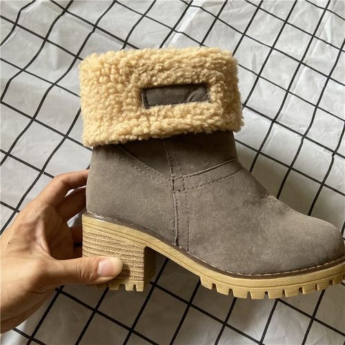 Bottines De Neige Chaudes Pour Femmes, Talons Hauts De 5cm, En Feutre De Fourrure De Mouton, Bottines Russes, Gros Talons, Chaussures En Peluche, Collection Hiver 2022