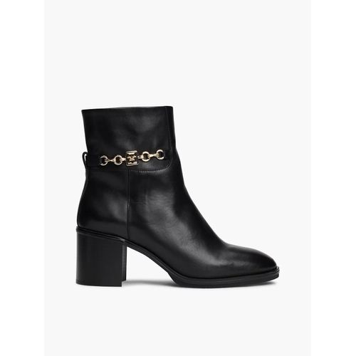 Bottines En Cuir  Chane Et Talon Carr Th Chain Leather Mid Heel Bootie/Black - 42