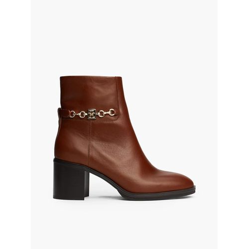Bottines En Cuir  Chane Et Talon Carr Th Chain Leather Mid Heel Bootie/Cognac Brown - 36