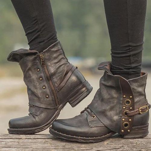 Bottines En Cuir  Talons Confortables Pour Femme, Chaussures Avec Fermeture clair Latrale, Vintage, Grande Taille 35 43, D88, Collection Automne Et Hiver