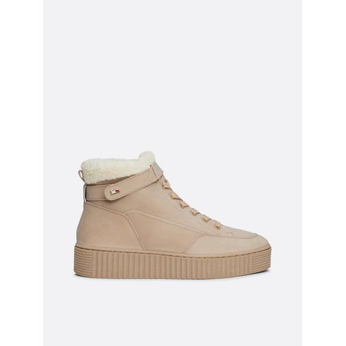 Bottines En Cuir Fourres  Lacets Faux Fur Nubuck Low Lace-Up/Beige - 38