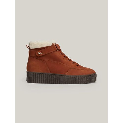 Bottines En Cuir Fourres  Lacets Faux Fur Nubuck Low Lace-Up/Cognac Brown - 37