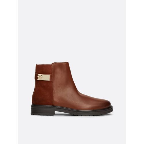 Bottines En Cuir Multitextures Th Logo Leather Mix Chelsea/Cognac Brown - 41