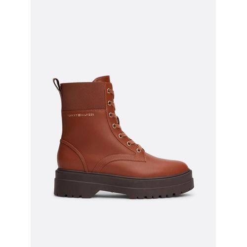 Bottines En Cuir Semelle Crante Et Monogramme Leather Elastic Rib Laceup/Cognac Brown - 42