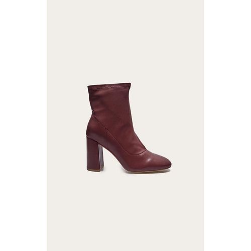 Bottines Style Chaussettes Rondes En Pu Bordeaux  Talon, Bordeaux - 36