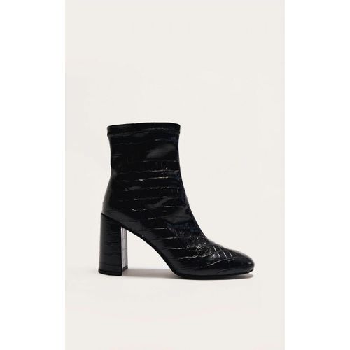 Bottines Style Chaussettes Rondes En Pu Noir Effet Croco  Talon, Noir - 39