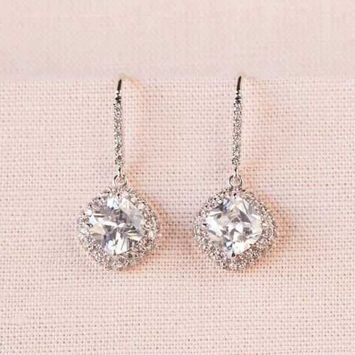 Boucle D'oreille Classique lgante Pour Femmes, Couleur Argent, Incrustation De Pendentif Carr Multicolore En Zircone, Grande Boucle D'oreille De Mariage, Bijoux  La Mode