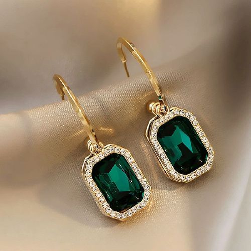 Boucle D'oreille Gomtrique Rectangulaire En Cristal Vert Pour Femmes, Bijoux De Luxe, Chane Suspendue Au Dos, Pompon, Piercing, Cadeau  La Mode
