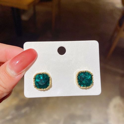 Boucle D'oreille Gomtrique Rectangulaire En Cristal Vert Pour Femmes, Bijoux De Luxe, Chane Suspendue Au Dos, Pompon, Piercing, Cadeau  La Mode