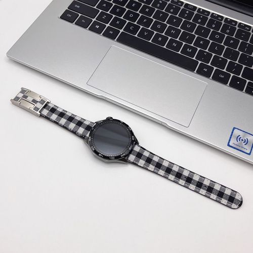 Boucle En H Motif Litchi Motif Anglais Cuir Aspiration Magntique Adapt Pour Gt4 Huawei Watch Gt5 Bracelet De Montre Gt3/Watch2pro-Grille Noir Et Blanc - Compatible Avec : Huawei Gt3pro-46 Mm