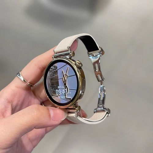 Boucle Papillon En Cuir Grain Litchi Compatible Avec Bracelet De Montre Huawei Gt5 Gt4/5pro Femme Apple 89 Nouveau Gt32pro-Montre Papillon Beige En Forme De D Avec Boucle Argente En Cuir Grain Li