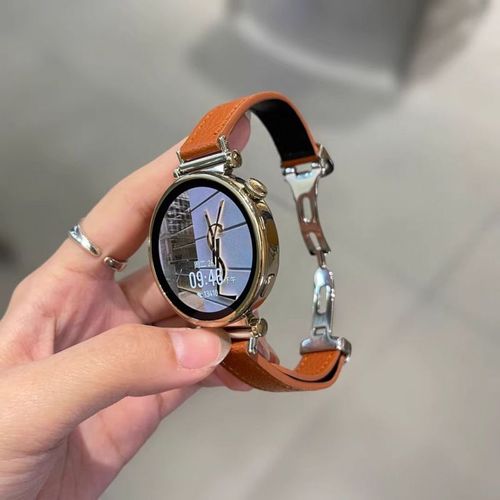 Boucle Papillon En Cuir Grain Litchi Compatible Avec Bracelet De Montre Huawei Gt5 Gt4/5pro Femme Apple 89 Nouveau Gt32pro-Papillon Couleur Citrouille En Forme De D, Boucle Argente En Cuir Grain