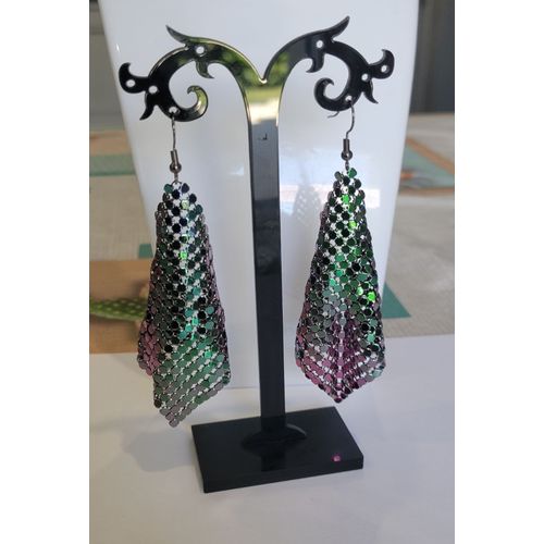 Boucles D'oreilles Effet Drape Disco Sequin Paillettes Multicolores !