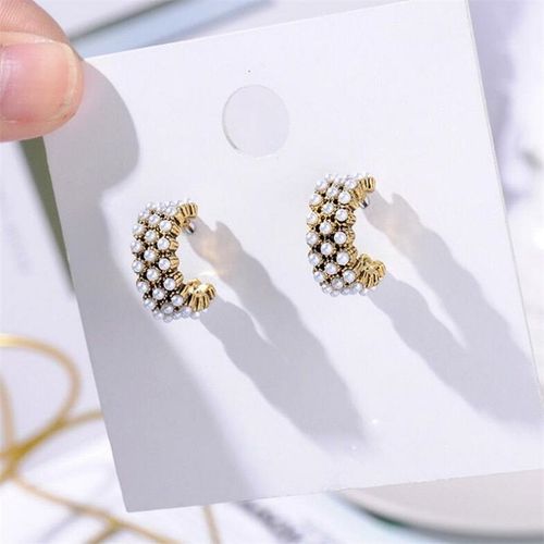 Boucles D'oreilles Rtro Trois Ranges Imitation Perle Or, Boucles D'oreilles De Temprament Avec Charme Fminin, Bijoux Corens