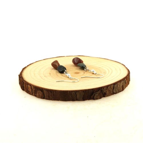 Boucles D'oreilles 2 Perles Quartz Rutile Rouge + Quartz  Rutile Vert Fabriqu En France.