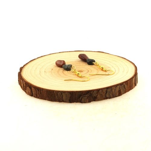 Boucles D'oreilles 2 Perles Quartz Rutile Rouge + Quartz  Rutile Vert Fabriqu En France.