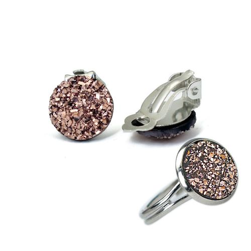 Boucles D'oreilles  Clip En Rsine Pour Femmes, Ensemble De Bijoux Couleur Argent, Blanc, Vert, Bleu, Anneau Rglable, Simple, Rond