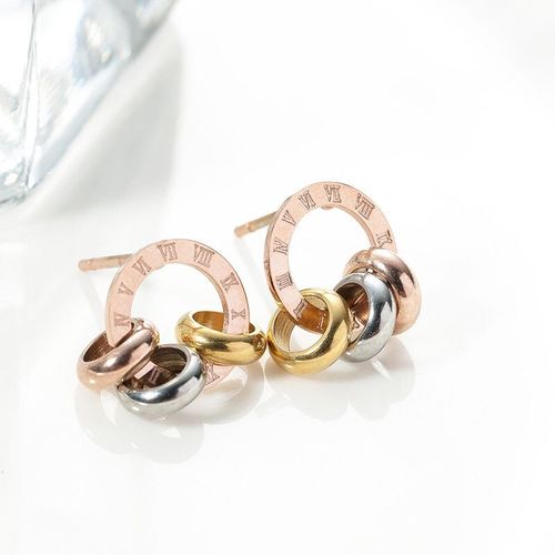 Boucles D'oreilles  Clous En Acier Titane Pour Femmes, Or Rose, Classique, Chiffres Romains, Cercle Cratif, Boucles D'oreilles De Mariage