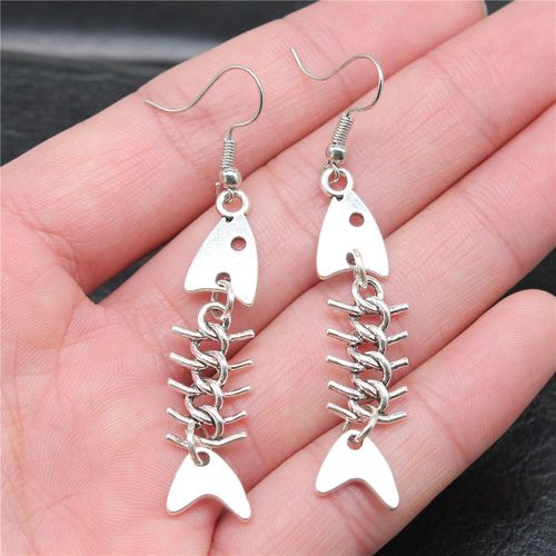 Boucles D'oreilles  La Mode Pour Femmes, Design Simple, Fait  La Main, Antique, Couleur Argent, Pendentif En Os De Poisson, Livraison Directe