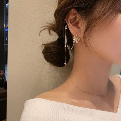 Boucles D'oreilles  Longue Chane En Strass Pour Femmes, Cratif, Simple, Lune, toile, Brillant, Papillon, Gland, Piercing, Bijoux De Fte