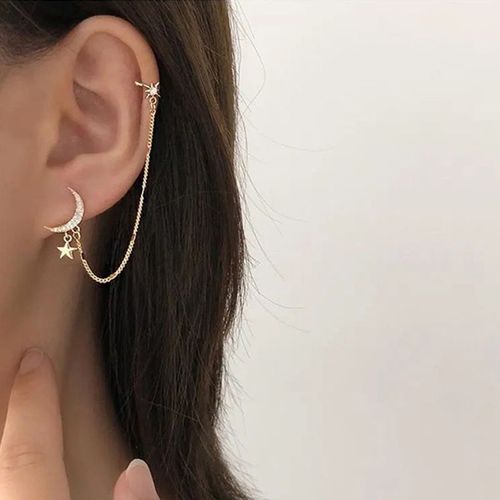 Boucles D'oreilles  Longue Chane En Strass Pour Femmes, Cratif, Simple, Lune, toile, Brillant, Papillon, Gland, Piercing, Bijoux De Fte
