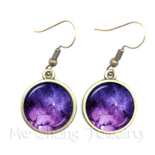 Boucles D'oreilles  Motif D'art De L'univers De L'espace toil, Bijou En Verre, Pendentif, Galaxie, Lune, Cadeau Pour Filles, Nouvelle Collection