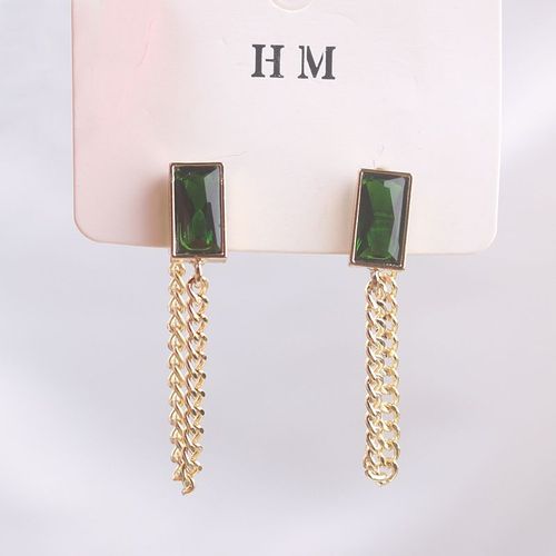 Boucles D'oreilles  Pampilles Carres En Cristal Vert Pour Femmes, Lien En Alliage De Documents En Or, Trucs De Mode Corenne, Nouveaux Bijoux D'oreille